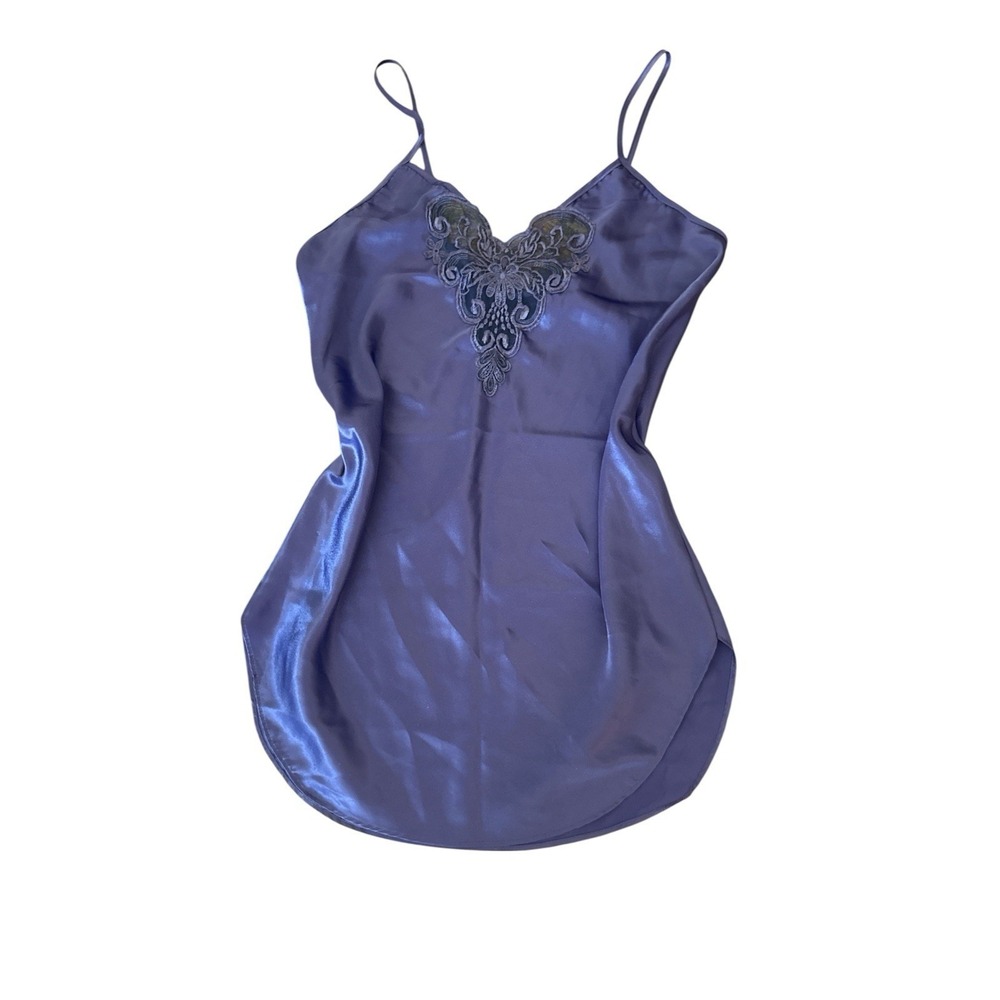 Cinema Etoile Womens Purple Floral Lace Slip Dress‎ Lingerie Satin Silky Vintage